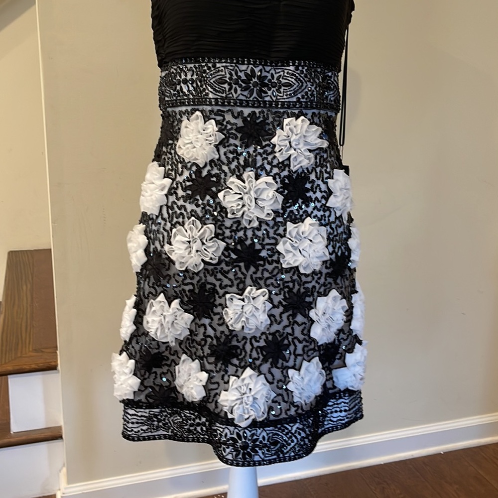 Sue Wong Black Dress with White Floral Appliqué - Picture 2 of 14